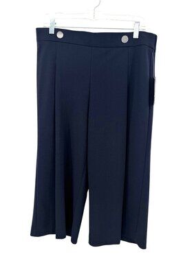 NWT Zac & Rachel Navy Blue Wide-Leg Culotte Capri Pants With Silver Buttons